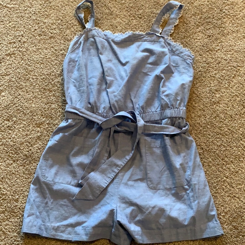 Loft chambray romper with scallop detail